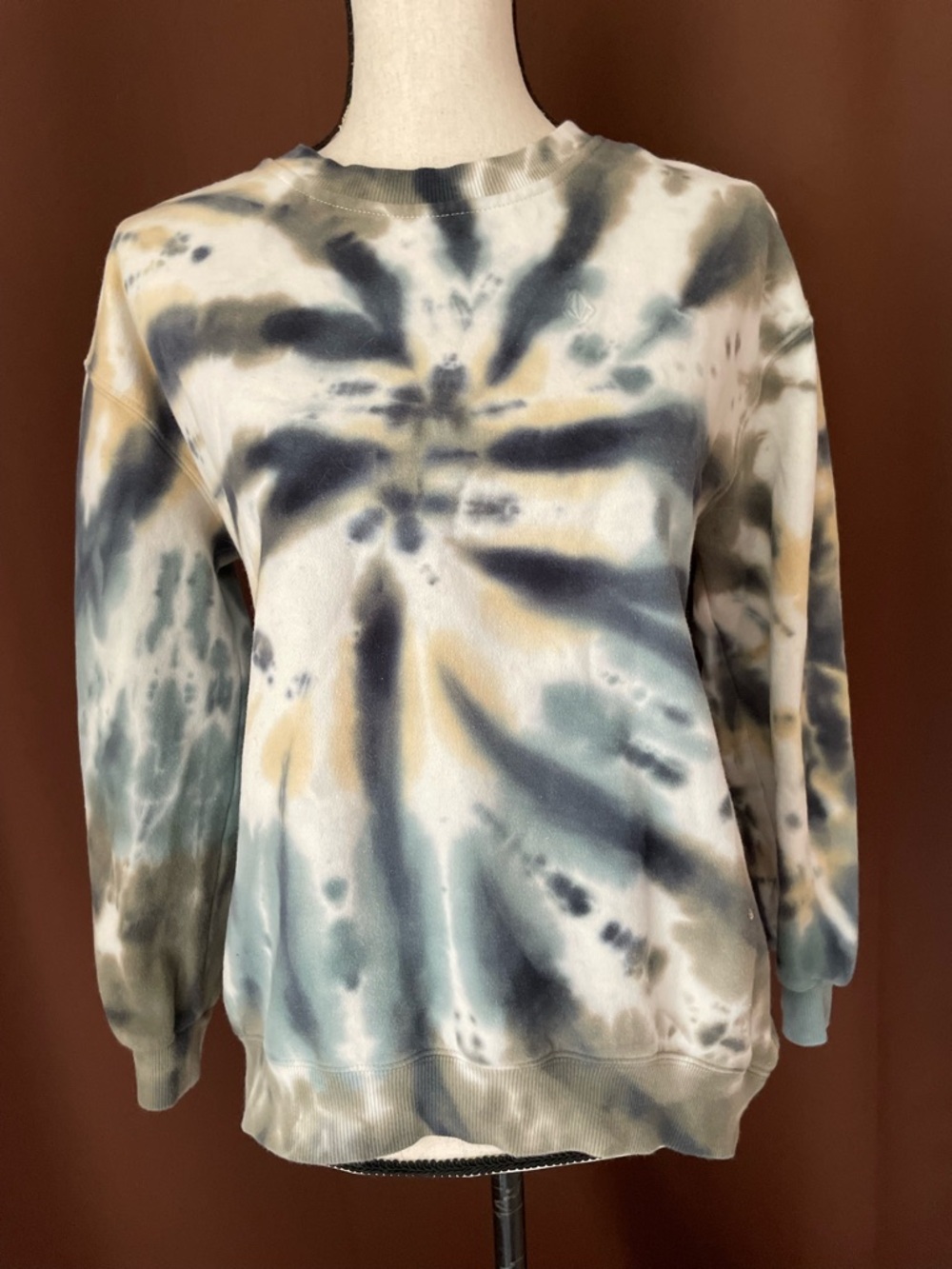 Volcom On Blast Crewneck sweatshirt tie-dye neutral fleece lined logo XS/S